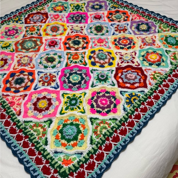 Persian style Flower granny afghan Handmade Crochet blanket 50” x 50” - Picture 2 of 10